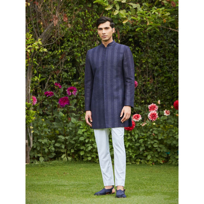 Bohame Marya - Blue Chikankari Achkan Kurta (Set of 3)