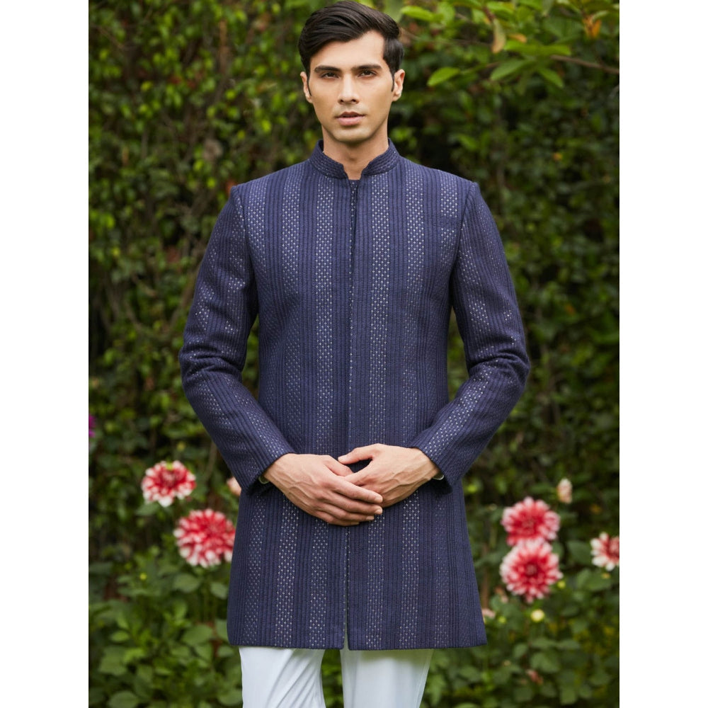 Bohame Marya - Blue Chikankari Achkan Kurta (Set of 3)