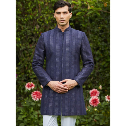 Bohame Marya - Blue Chikankari Achkan Kurta (Set of 3)