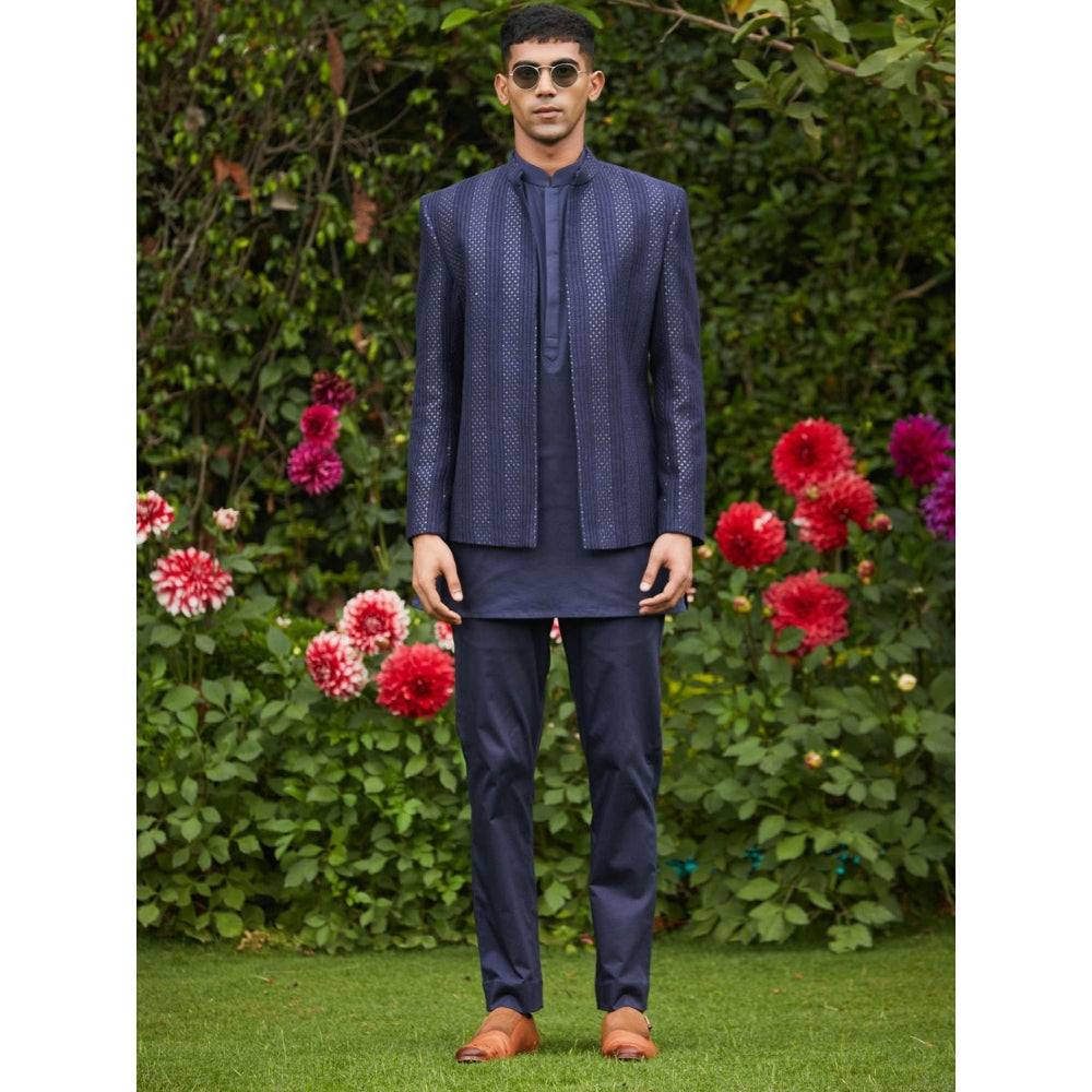 Bohame Nikhara - Blue Chikankari Achkan Kurta (Set of 3)