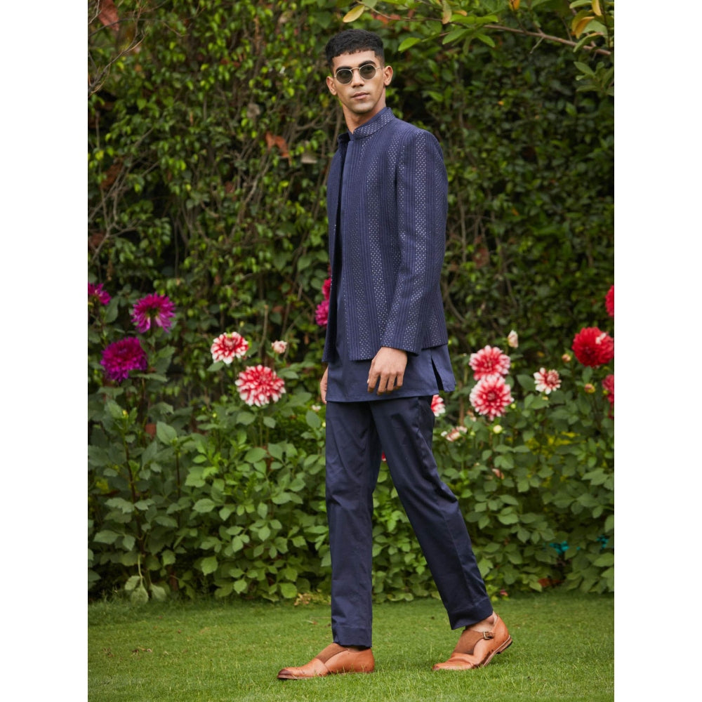 Bohame Nikhara - Blue Chikankari Achkan Kurta (Set of 3)