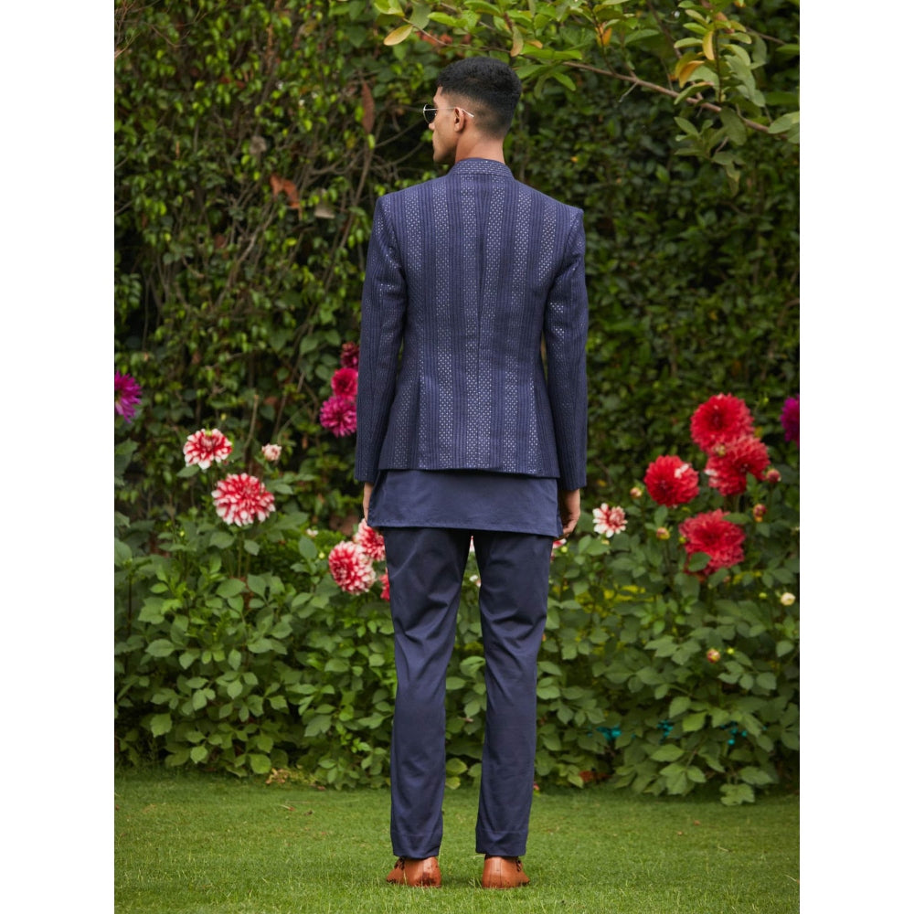 Bohame Nikhara - Blue Chikankari Achkan Kurta (Set of 3)