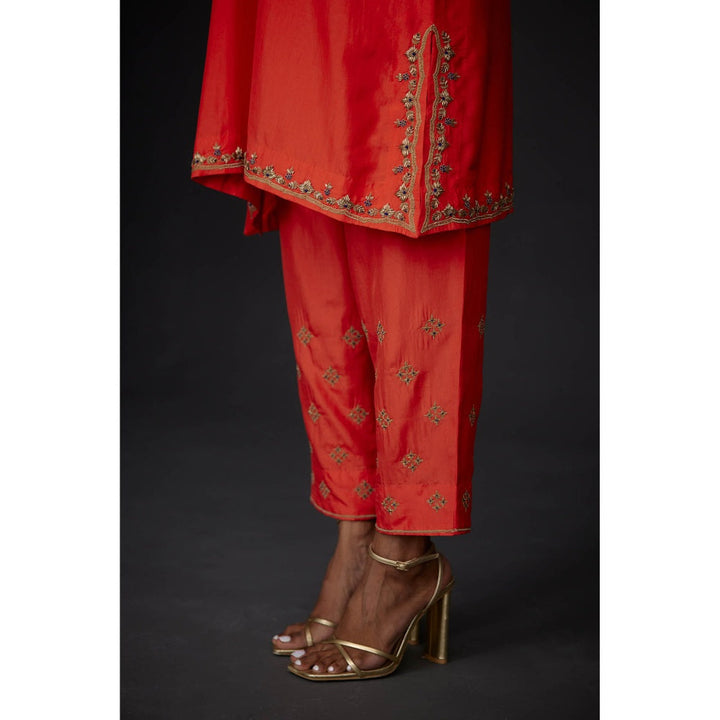BRIH Embroidered Tunic and Trouser - Red (Set of 2)