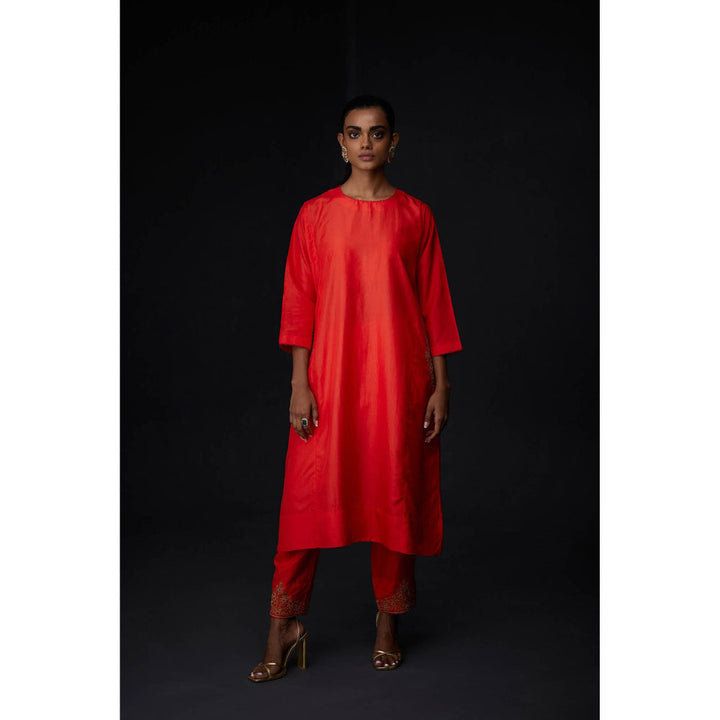 BRIH Embroidered Tunic and Trouser - Red (Set of 2)