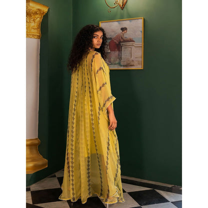 17 : 17 by Simmi Saboo Yellow Evil Eye Front & Back Pleated Kaftan with Inner (Set of 2)