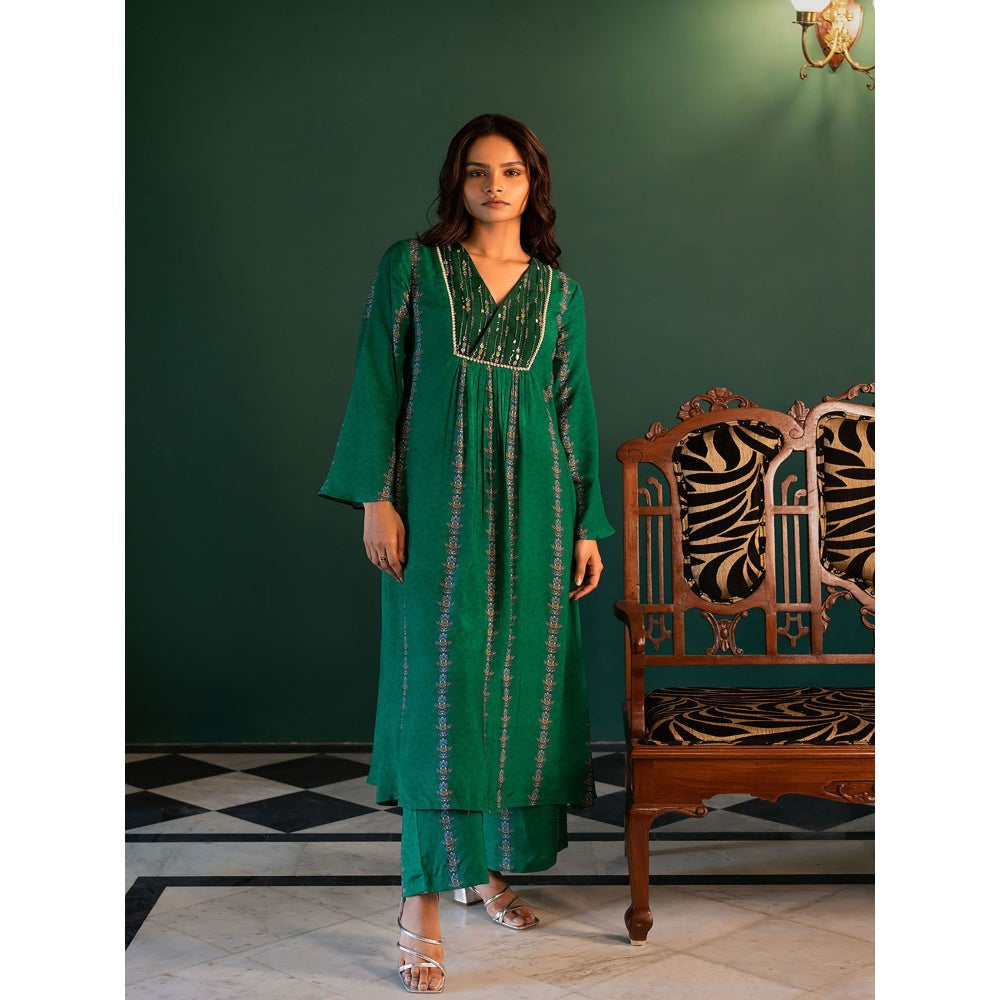 17 : 17 by Simmi Saboo Green Evil Eye Print Overlap Kurta (Set of 2)