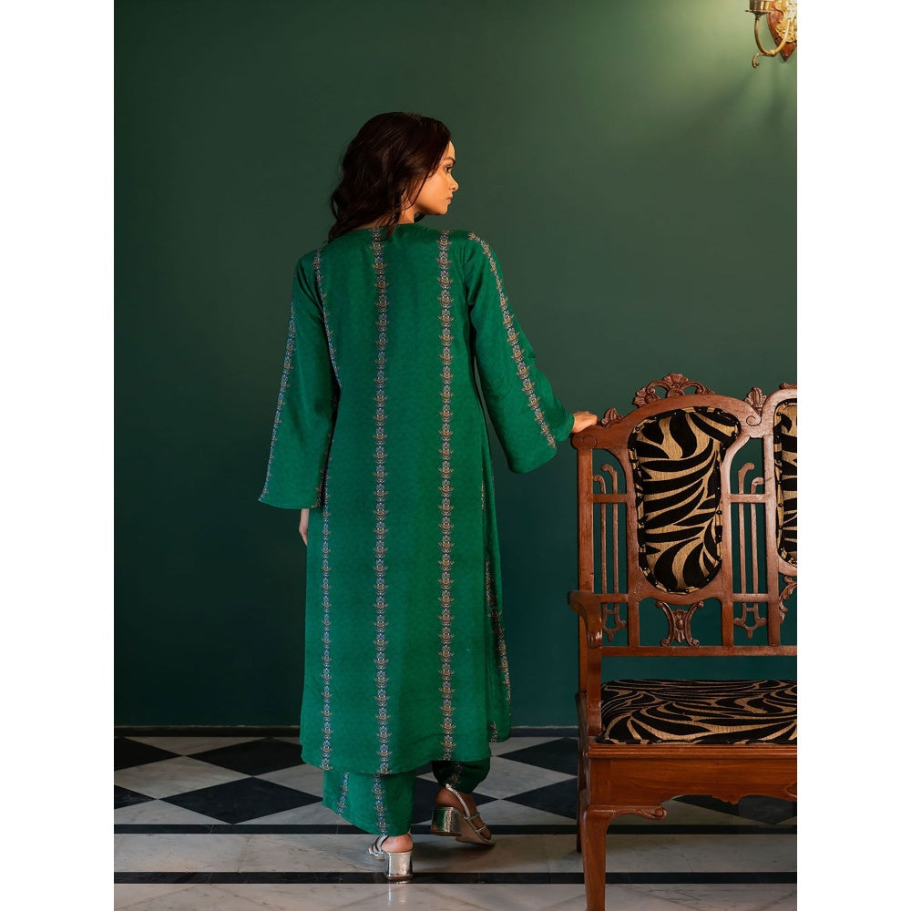 17 : 17 by Simmi Saboo Green Evil Eye Print Overlap Kurta (Set of 2)