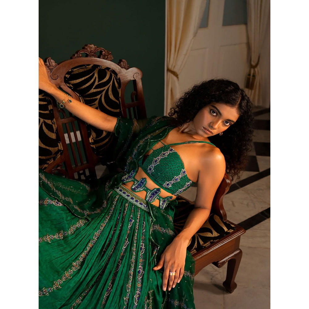 17 : 17 by Simmi Saboo Evil Eye Bralette Skirt, Dupatta & Cheeta Highlighting Belt (Set of 4)