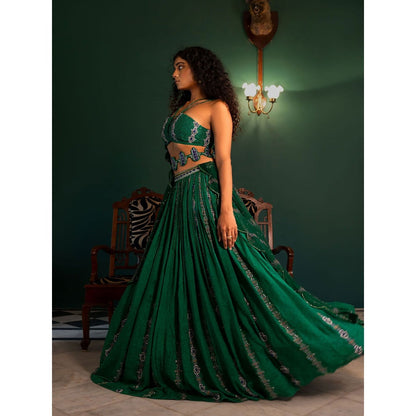 17 : 17 by Simmi Saboo Evil Eye Bralette Skirt, Dupatta & Cheeta Highlighting Belt (Set of 4)