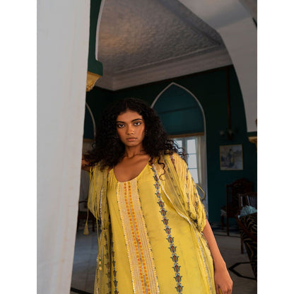 17 : 17 by Simmi Saboo Yellow Evil Eye Kurta & Palazzo with Drawstring Jacket (Set of 3)