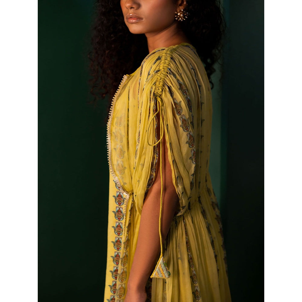 17 : 17 by Simmi Saboo Yellow Evil Eye Kurta & Palazzo with Drawstring Jacket (Set of 3)