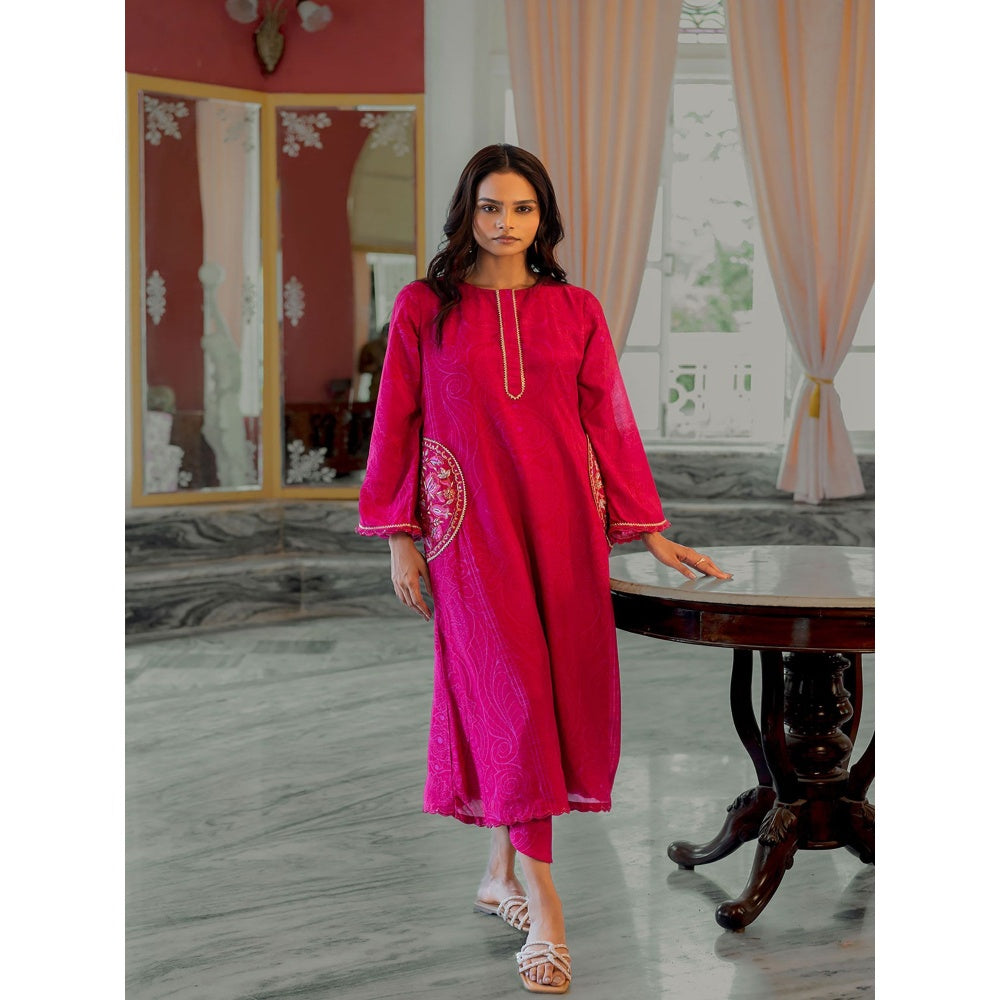 17 : 17 by Simmi Saboo Pink Pakistani Kurta with Circle Pocket Detailing Pants (Set of 2)