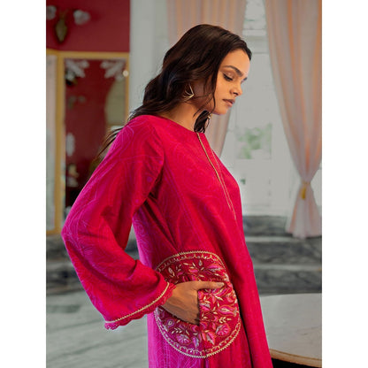 17 : 17 by Simmi Saboo Pink Pakistani Kurta with Circle Pocket Detailing Pants (Set of 2)