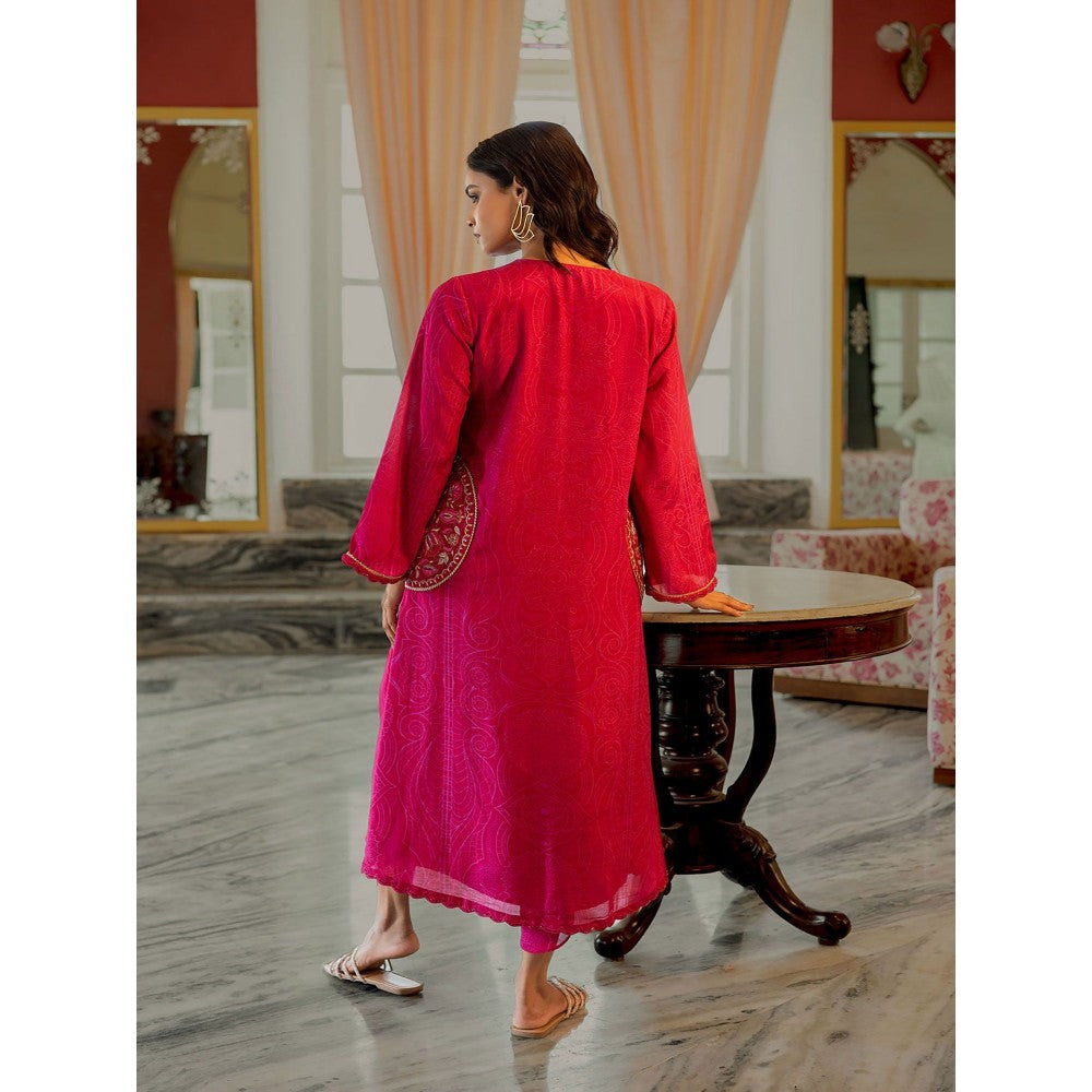 17 : 17 by Simmi Saboo Pink Pakistani Kurta with Circle Pocket Detailing Pants (Set of 2)