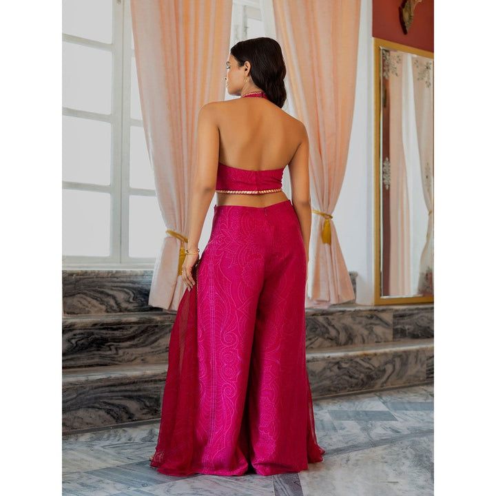 17 : 17 by Simmi Saboo Pink Halter Neck Jumpsuit with Side Chiffon Panel On Pants