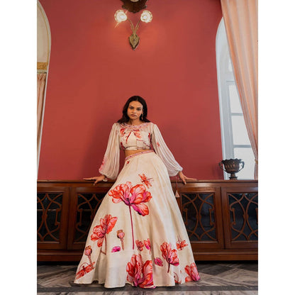 17 : 17 by Simmi Saboo Off White Dragon Fly Ballon Bustier & Skirt (Set of 2)