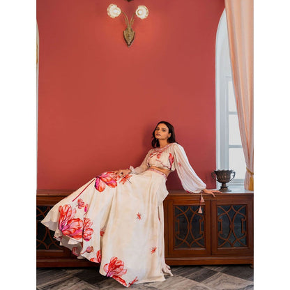 17 : 17 by Simmi Saboo Off White Dragon Fly Ballon Bustier & Skirt (Set of 2)