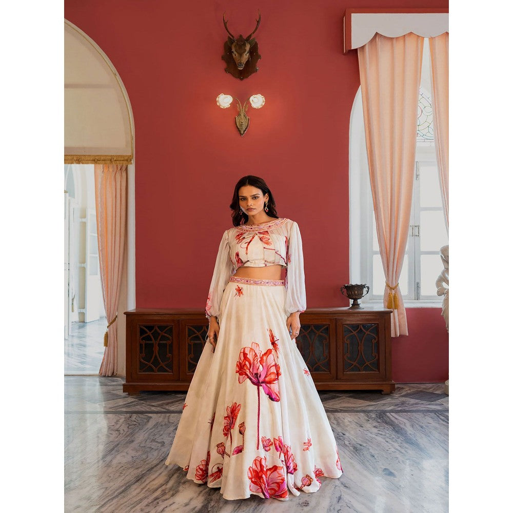 17 : 17 by Simmi Saboo Off White Dragon Fly Ballon Bustier & Skirt (Set of 2)