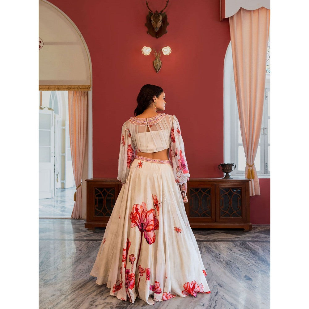 17 : 17 by Simmi Saboo Off White Dragon Fly Ballon Bustier & Skirt (Set of 2)