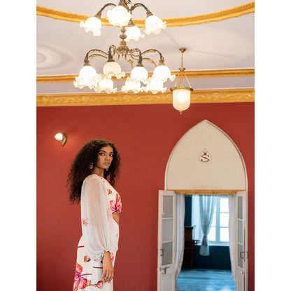 17 : 17 by Simmi Saboo Off White Dragon Fly Print One Shoulder Waist Cutout Jumpsuit