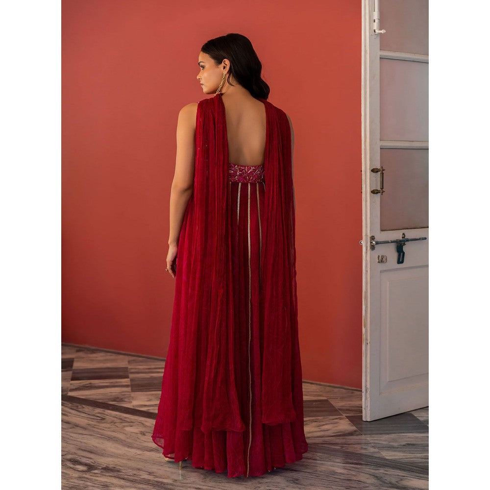 17 : 17 by Simmi Saboo Pink Mandala Anarkali & Pants with Choker Dupatta (Set of 3)