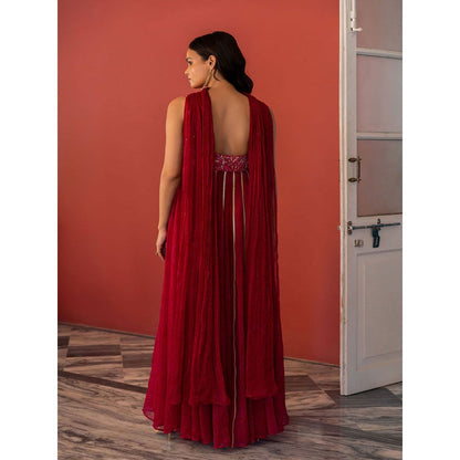 17 : 17 by Simmi Saboo Pink Mandala Anarkali & Pants with Choker Dupatta (Set of 3)