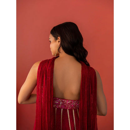 17 : 17 by Simmi Saboo Pink Mandala Anarkali & Pants with Choker Dupatta (Set of 3)