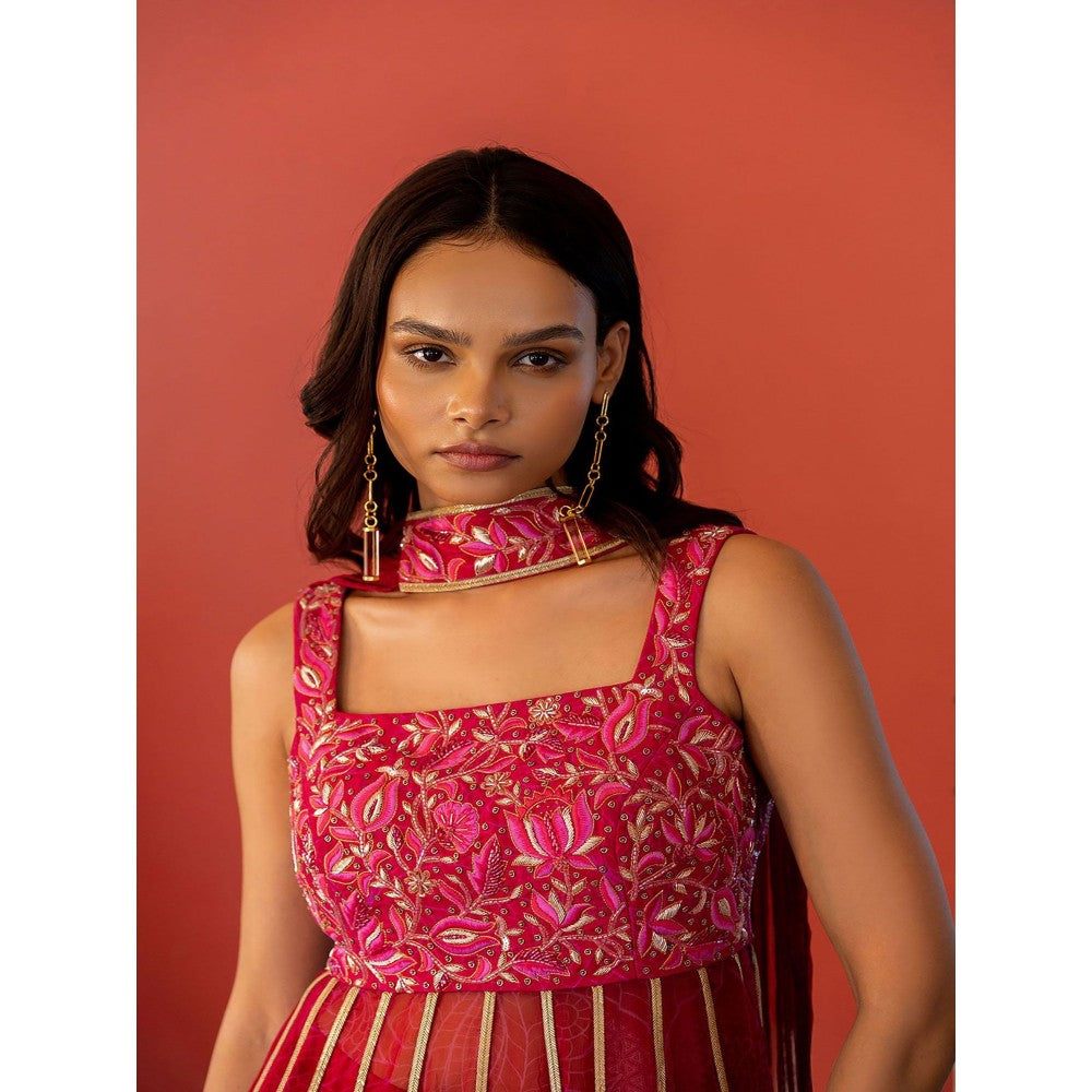 17 : 17 by Simmi Saboo Pink Mandala Anarkali & Pants with Choker Dupatta (Set of 3)