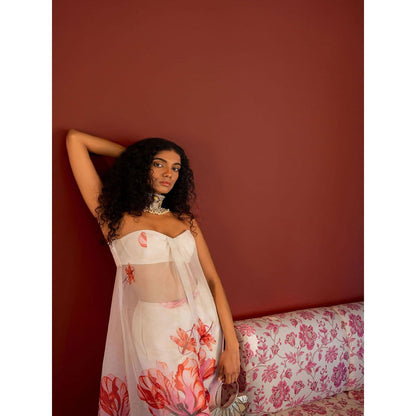 17 : 17 by Simmi Saboo Off White Dragon Fly Tube Knot Flap Slit Kurta with Palazzo (Set of 2)