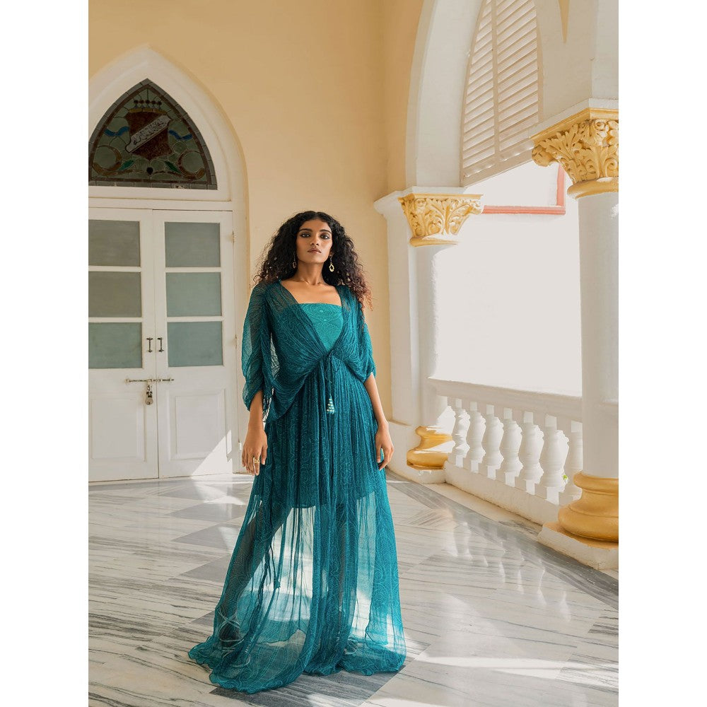 17 : 17 by Simmi Saboo Teal Mandala Tube Dress Chiffon Pullover (Set of 2)