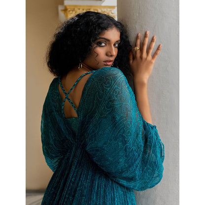 17 : 17 by Simmi Saboo Teal Mandala Tube Dress Chiffon Pullover (Set of 2)