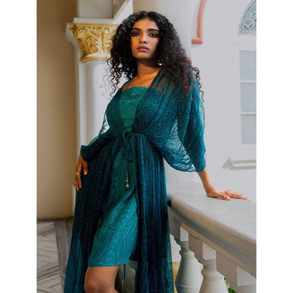 17 : 17 by Simmi Saboo Teal Mandala Tube Dress Chiffon Pullover (Set of 2)