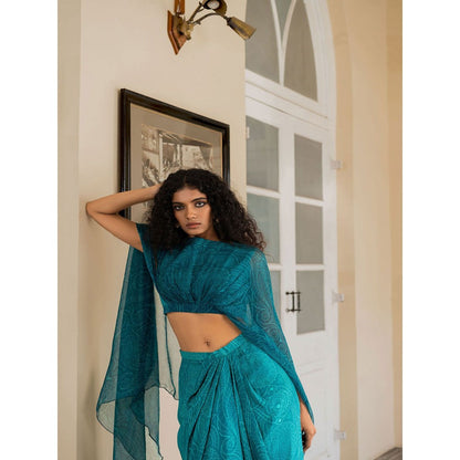 17 : 17 by Simmi Saboo Teal Mandala High-Low Top with Drape Skirt (Set of 2)