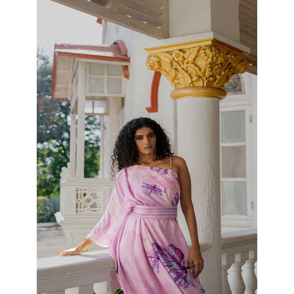 17 : 17 by Simmi Saboo Lilac Dragonfly Cowl Dress with Braid Strap Belt (Set of 2)