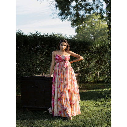 17 : 17 by Simmi Saboo Red Ombre Braid Strap Side Knot Dress