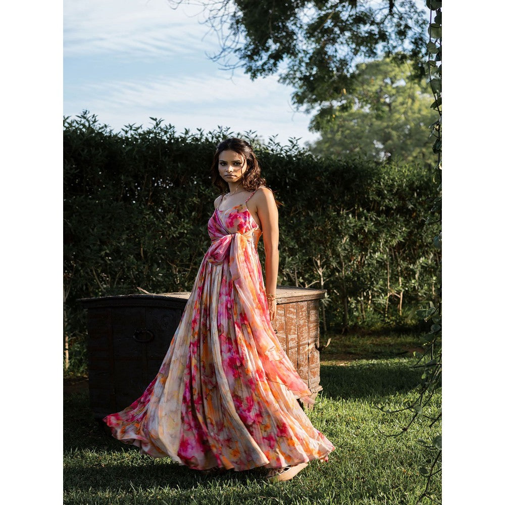 17 : 17 by Simmi Saboo Red Ombre Braid Strap Side Knot Dress