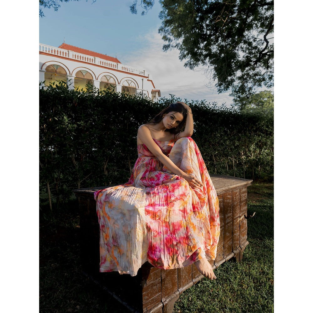 17 : 17 by Simmi Saboo Red Ombre Braid Strap Side Knot Dress