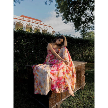 17 : 17 by Simmi Saboo Red Ombre Braid Strap Side Knot Dress