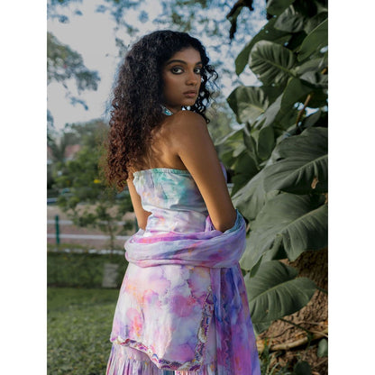 17 : 17 by Simmi Saboo Purple Ombre Halter Neck Short Kurta with Sharara & Dupatta (Set of 3)