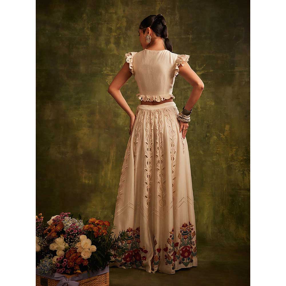 CHANDRIMA Ivory Cutwork And Beadwork Panel Lehenga