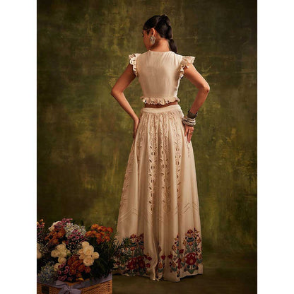 CHANDRIMA Ivory Cutwork And Beadwork Panel Lehenga