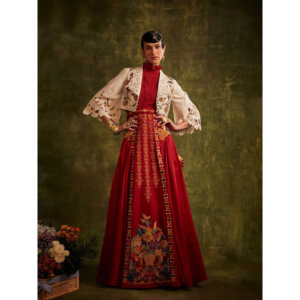 CHANDRIMA Red Panelled Lehenga