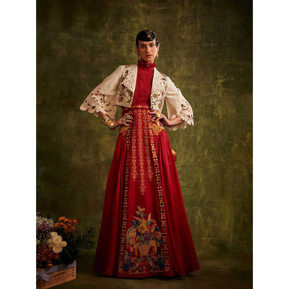 CHANDRIMA Red Panelled Lehenga