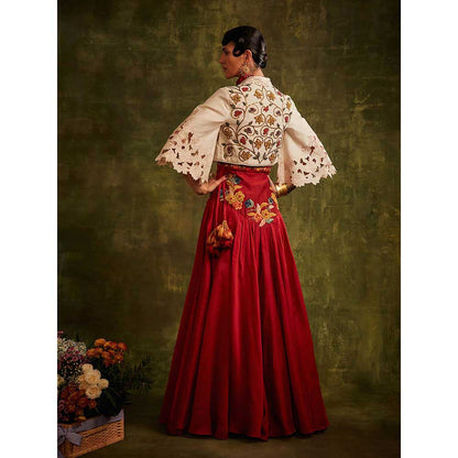 CHANDRIMA Red Panelled Lehenga