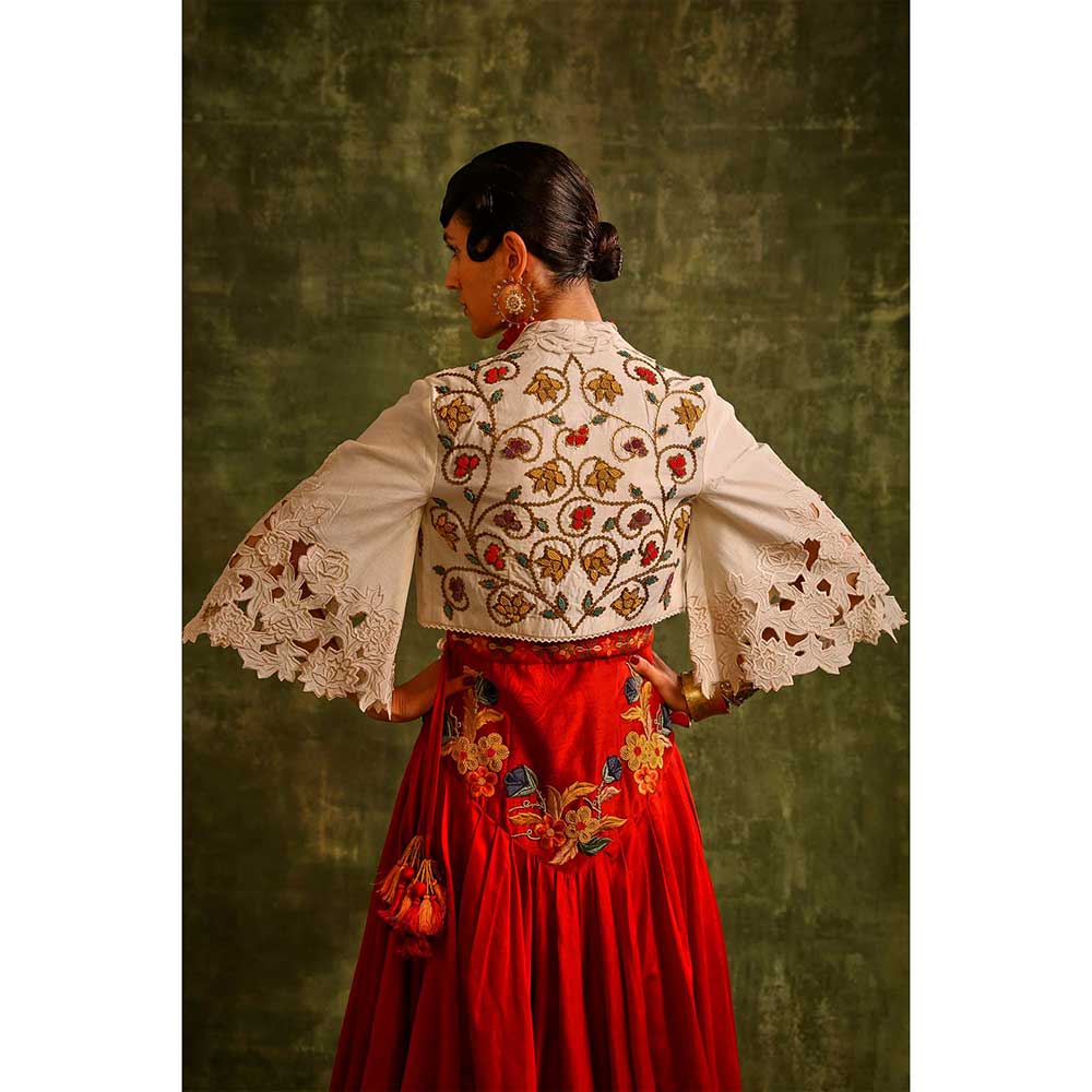 CHANDRIMA Red Panelled Lehenga