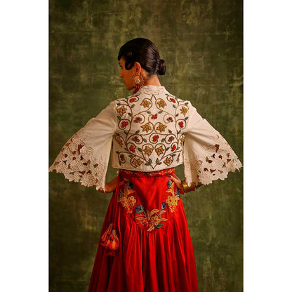 CHANDRIMA Red Panelled Lehenga