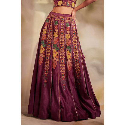CHANDRIMA Plum Pleated Beadwork Lehenga