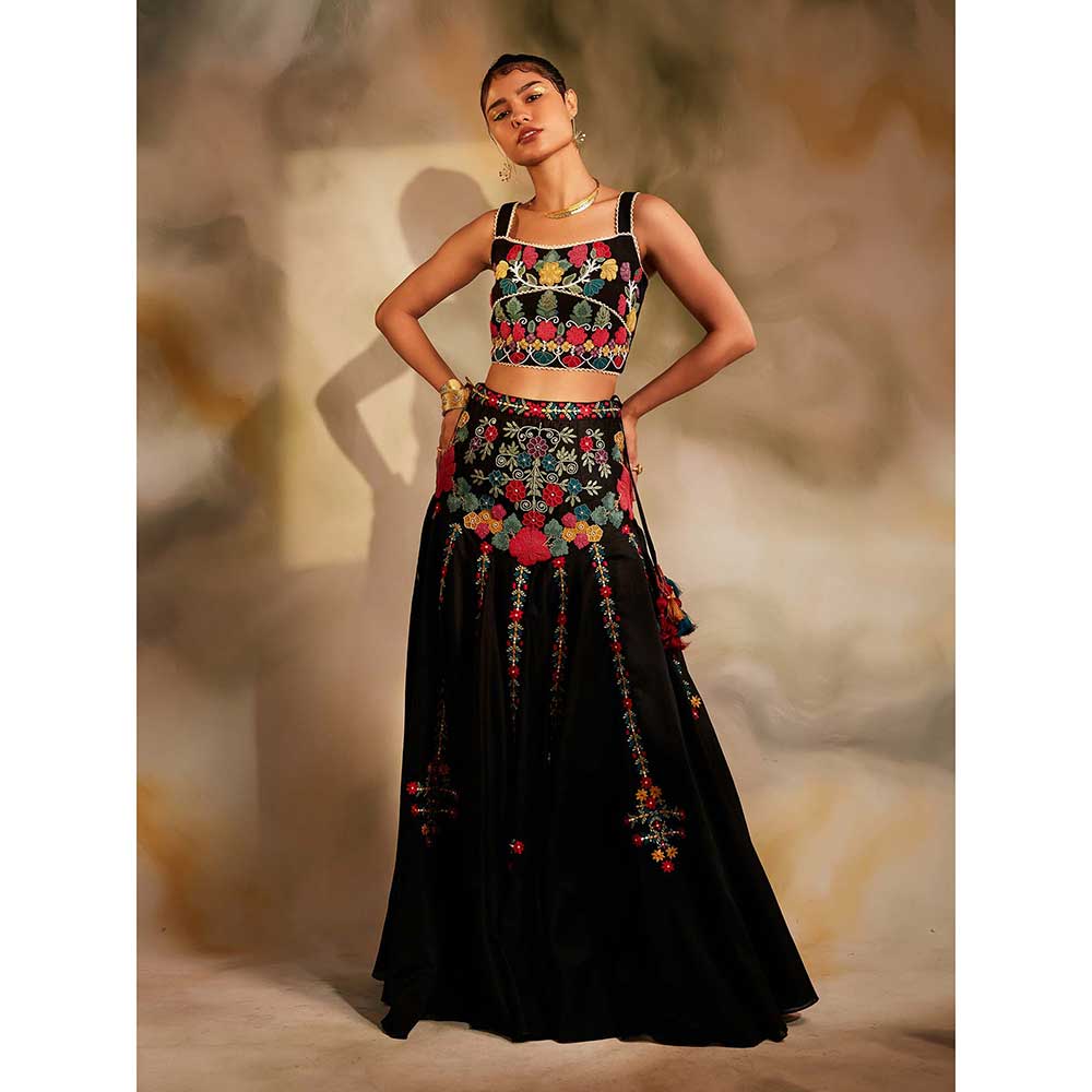 CHANDRIMA Black Yoke Detail Beadwork Lehenga