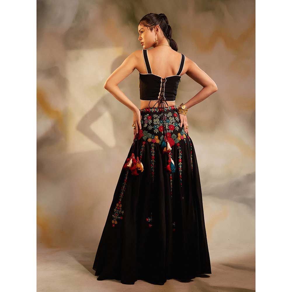 CHANDRIMA Black Yoke Detail Beadwork Lehenga