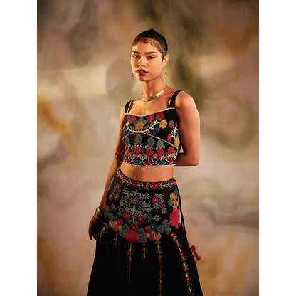 CHANDRIMA Black Yoke Detail Beadwork Lehenga